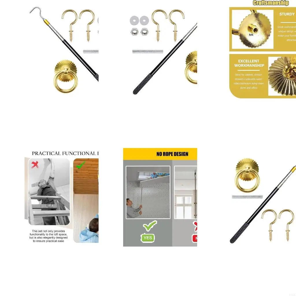 

Space Saving Attic Ladder Accessories Set with Adjustable Pull Down Hook System Y4QC