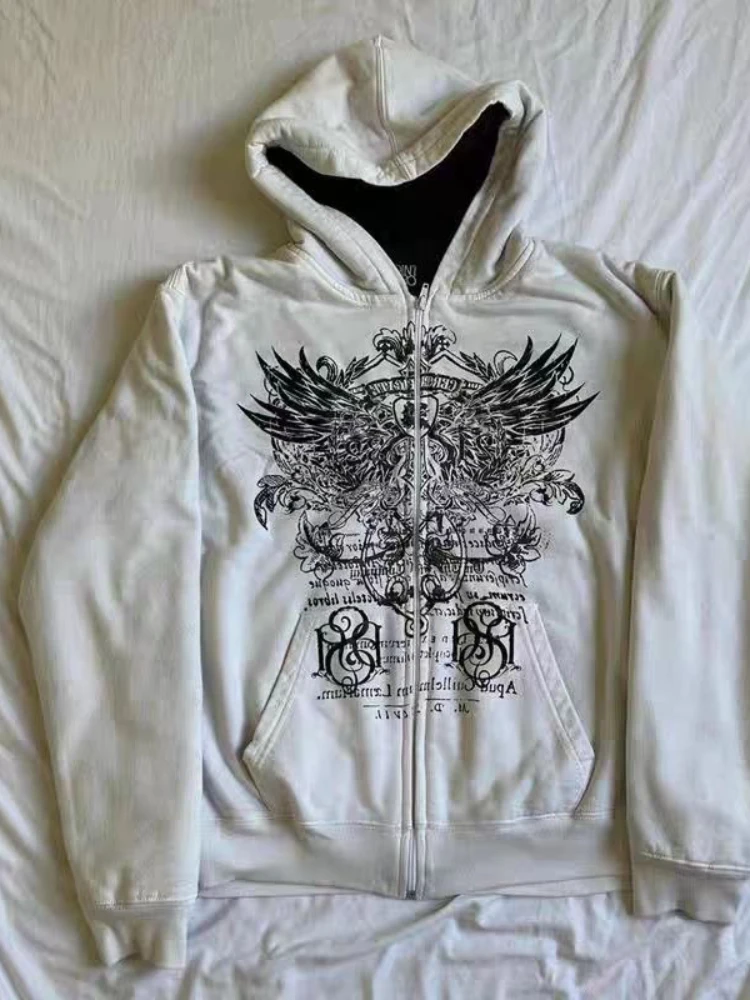 

Vintage Y2k Harajuku Hoodies Long Sleeve 90s Gothic Print Oversized Casual Sweatshirts Women Streetwear Grunge Hooded Coat New