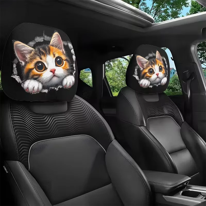 2 STKS Grappige Schuine Ogen Cartoon Print Auto Hoofdsteun Cover voor Halloween Kerstvakantie Auto-interieur Decoratie