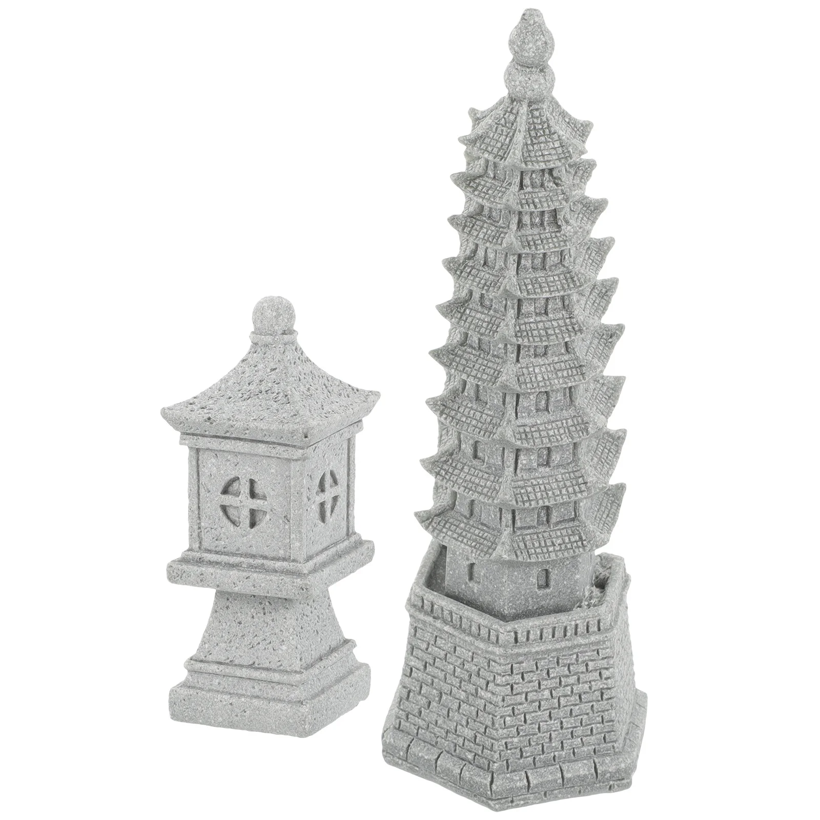 

2Pcs Micro Landscape Pagoda Statues Sandstone Mini Pavilion Garden Desktop Ornamental Decor Pagoda Statue Landscape Decor