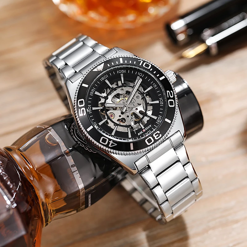 Luxury Business Mechanical Watches High Quality Gift Men\'s Watches Personality Waterproof Hollowed Out Stainless Steel