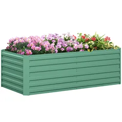 Outsunny Galvanized Raised Garden Bed Kit with Reinforcing Bars, Large and Tall Metal Planter Box for Vegetables, Flowers
