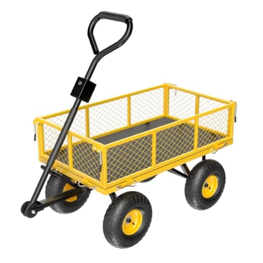 

Садовая тележка из стальной сетки, усиленная, желтая, грузоподъемность 408 кг, со съемными бортиками и 10-дюймовыми колесами, для использования на участке и в саду