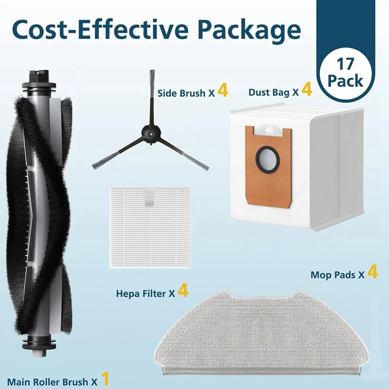 อะไหล่เปลี่ยนถุงหูรูดสำหรับ airrobo T20 + หุ่นยนต์ดูดฝุ่นแปรงข้างหลัก