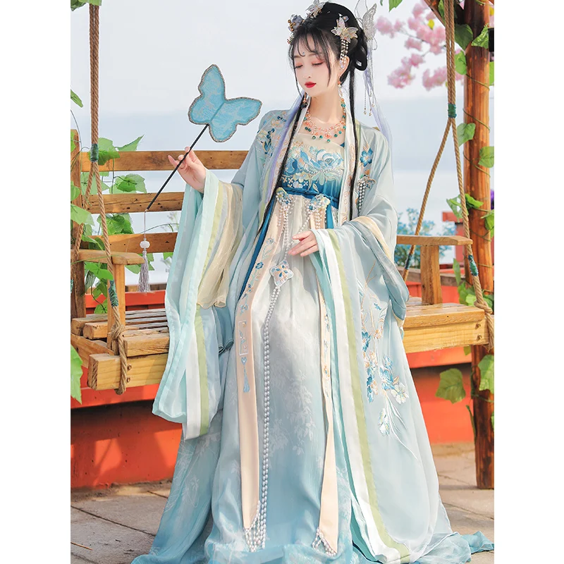 Dinastia Han traje cosplay feminino, bordado tradicional chinês antigo, roupa de fadas, vestido princesa oriental, hanfu