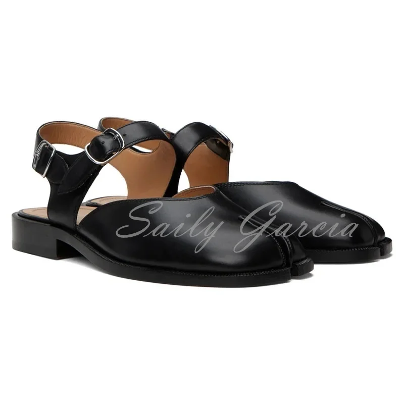 Black Split Toe Sandals Luxury British Style Buckle Strap Genuine Leather Summer Beach Shoes Casual Comfortable Men For Shoes