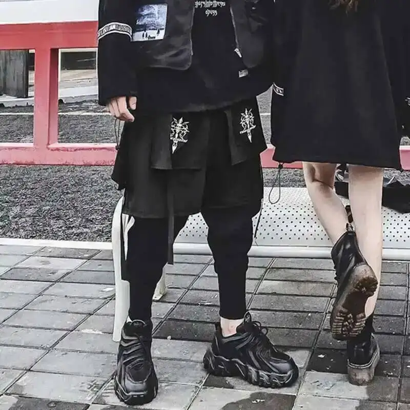 HKSH Men Fake Two-Piece Embroidered Legged Overalls High Street Hip Hop Dark Techwear Autumn Winter New Cargo Pants Trend HK2900