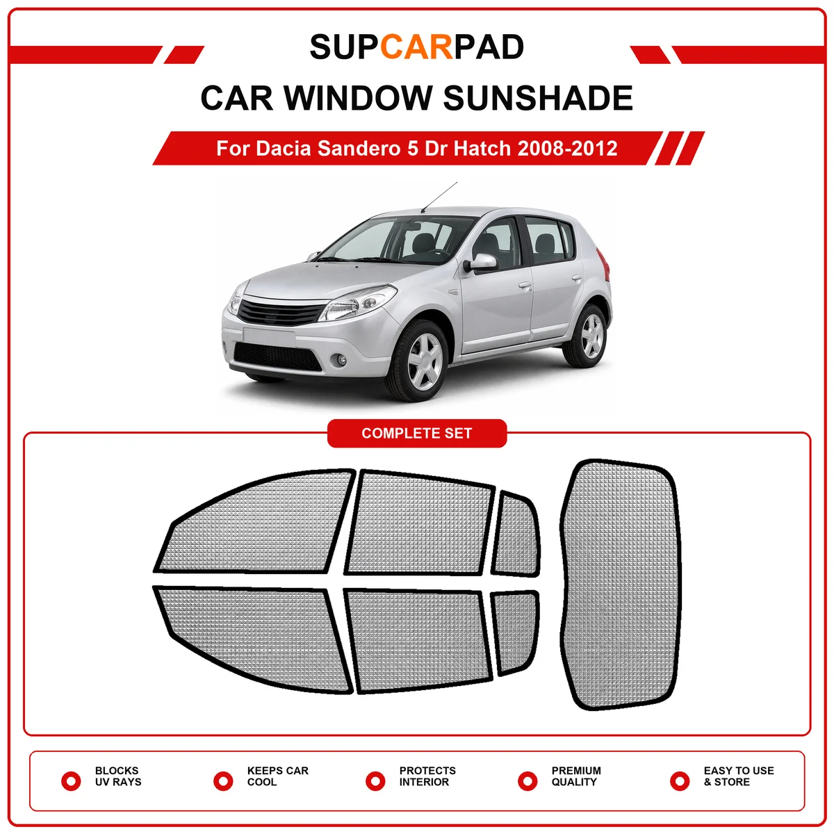 For Dacia Sandero 5 Dr Hatch 2008-2012 Pre‑Cut Auto Window Sunshade Anti‑UV Car Sun Visor Protector