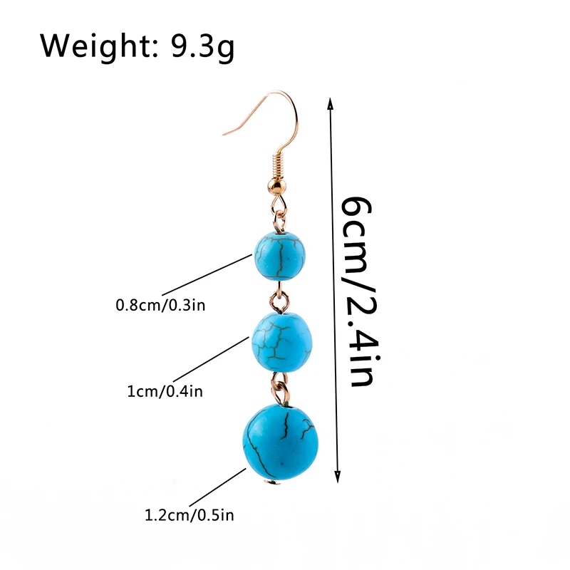 Aihua Böhmen Natürliche Türkis Stein Ohrringe für Frauen Dame Vintage Gold Farbe Stein Perlen Ohrringe Baumeln Schmuck Zubehör – Detail 1