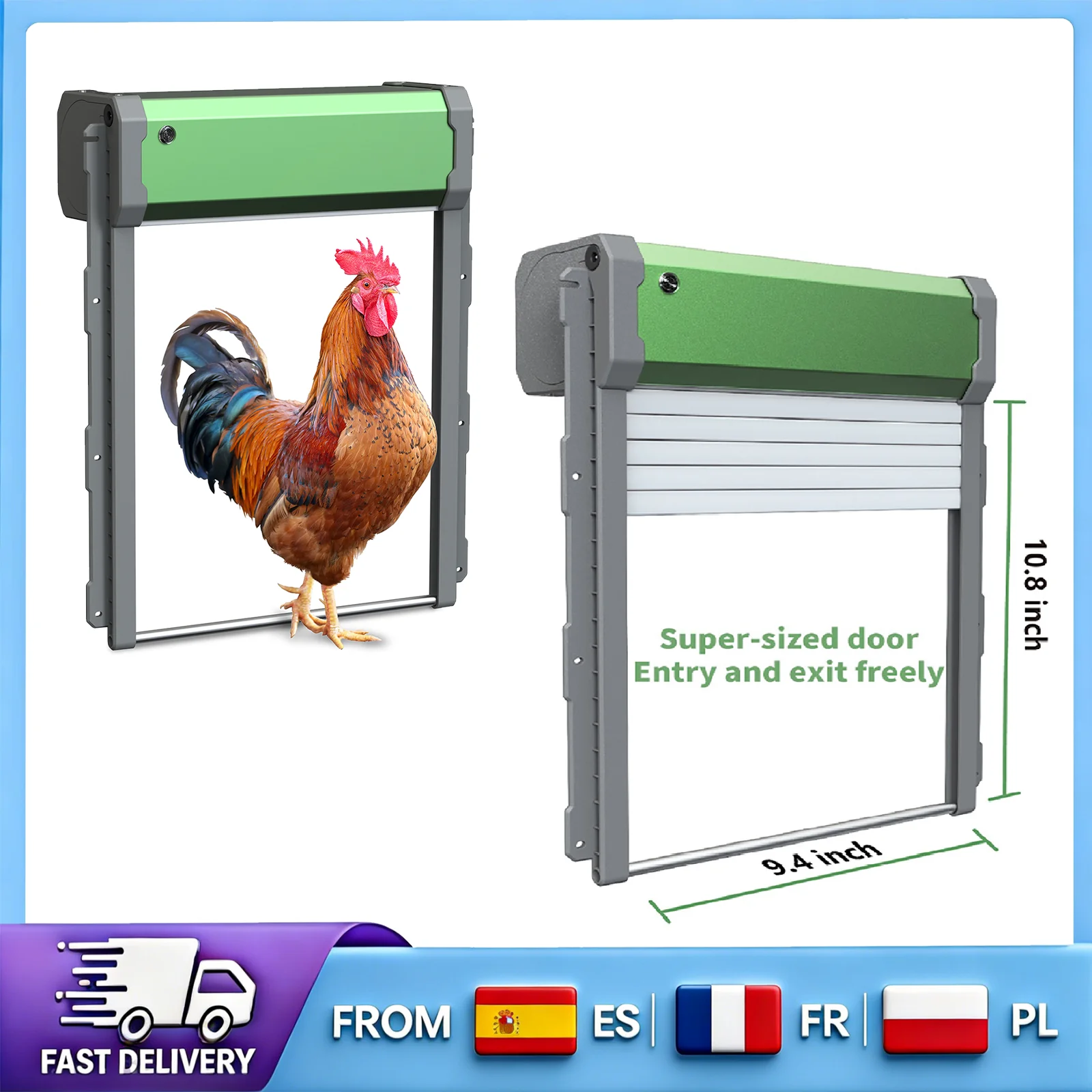 Porte automatique solaire pour volailles avec fonction anti-pincement et rebond, double alimentation, modes intelligents multiples, installation facile