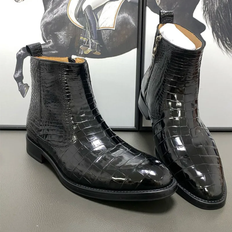 Moda couro real sola camurça de couro curto high-end chelsea botas masculinas sapatos casuais mocassins botas casuais de couro oxford