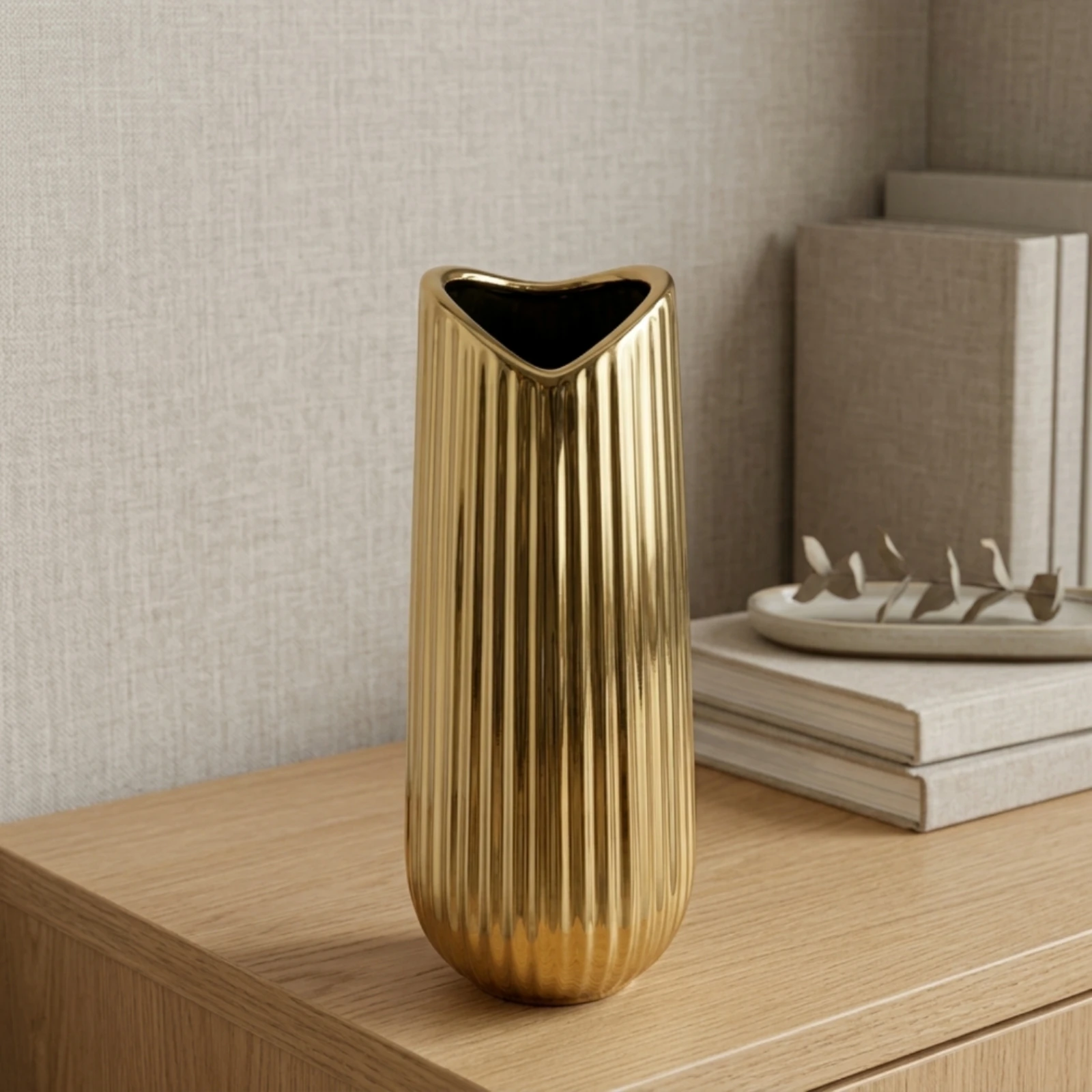 Ribbed Vase Reflective Cylindrical Vase Flower Holder Modern Vessel Slim for Home Decorators, Living Room, Mantel