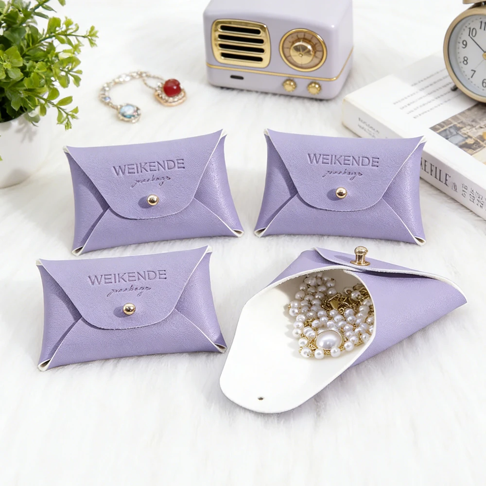 

50/100pcs Purple PU Leather Coin Purse 7x5cm Portable Rivet Button Small Jewelry Organizer Bags Custom Logo Wedding Favor Gift