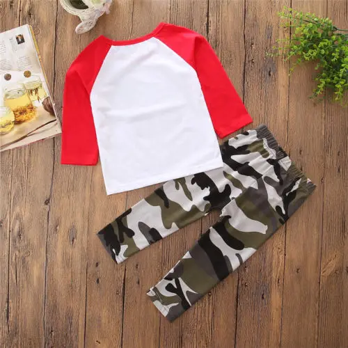 6-12Months Infant Baby Boy’s Two Pieces Outfits Casual Long Sleeve Car Printed T-shirt and Camouflage Print Long Pants