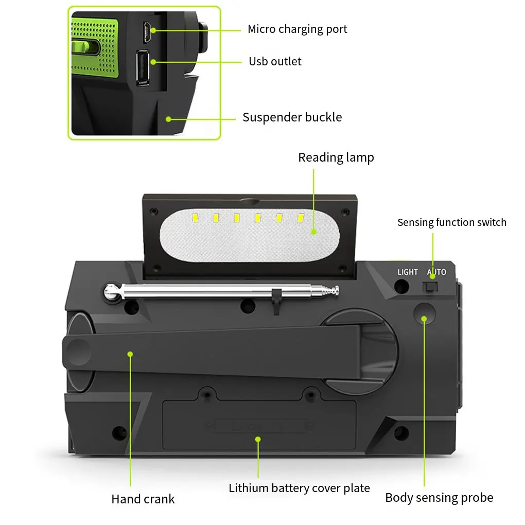 Weather Radio With FMAM Frequencies And made-in Speaker 4 Charging Modes Wireless Outdoor Radio