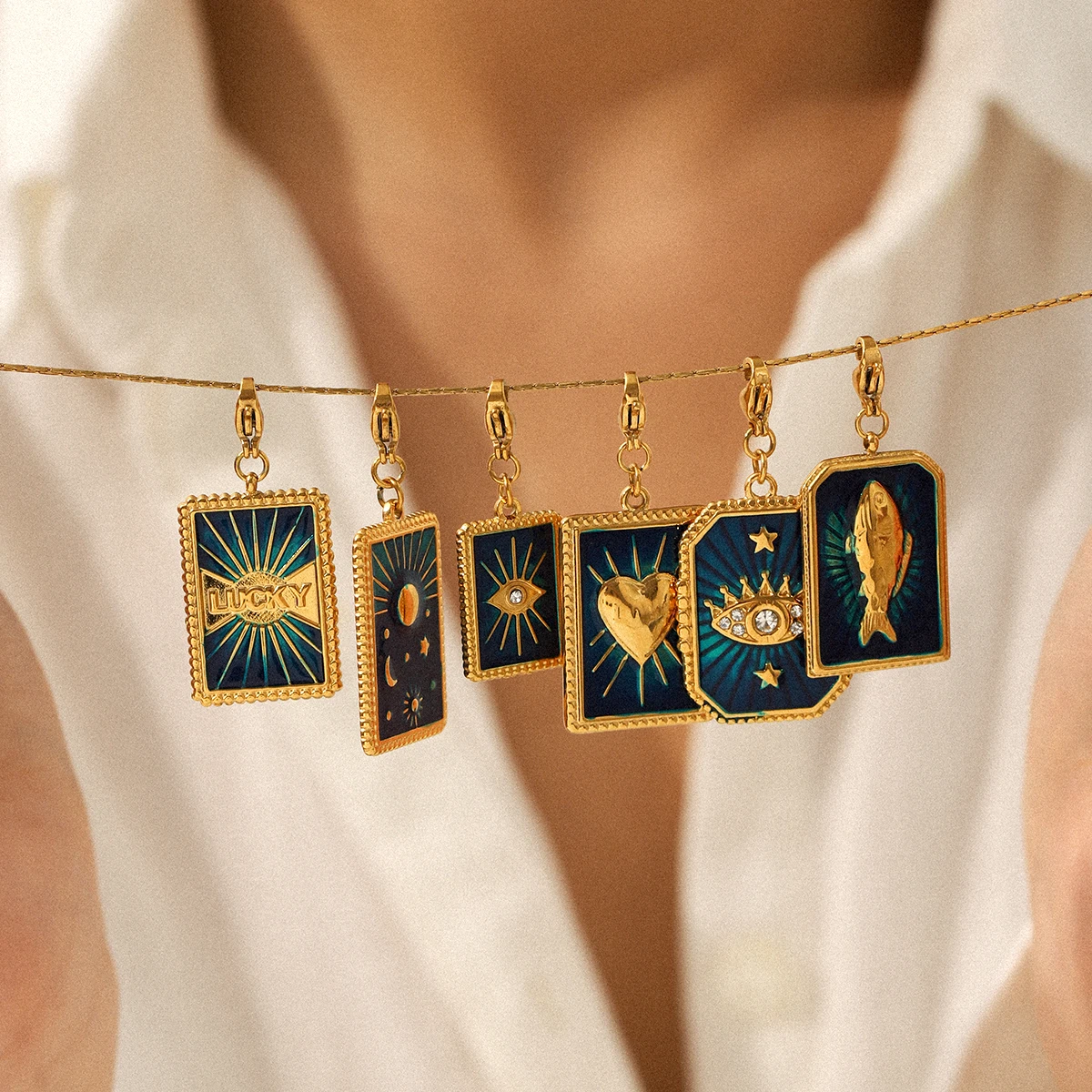 

Stainless Steel Enamel Sun And Moon Necklace Pendant Star Fish Pendant Heart Shaped Charm Women Jewelry Accessories