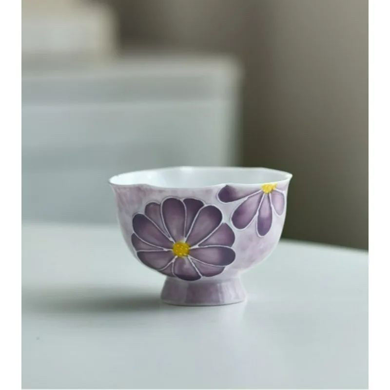 

Ручная роспись подглазурный чайный сервиз Кардамон Фиолетовая тонкостенная керамическая чашка с рисунком ромашки Чайная чашка для питья в китайском стиле