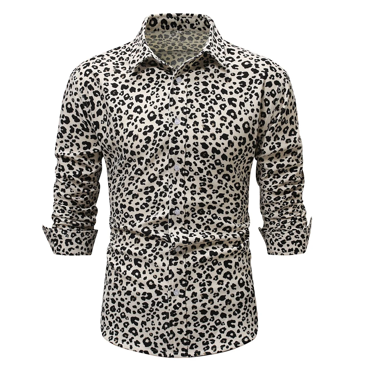 

Corduroy White Leopard Print Men Dress Shirts Autumn Winter Casual Warm Blouse Male Daily Social Designer Party Clubwear Chemise