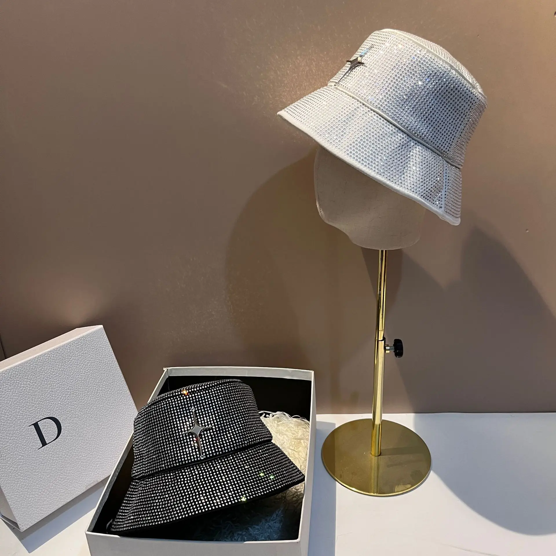 2025 Fashion Full Diamond Bucket Hat - French Inspired 3D Cross Design Spring Summer Heavy Industry Versatile Casual Hat