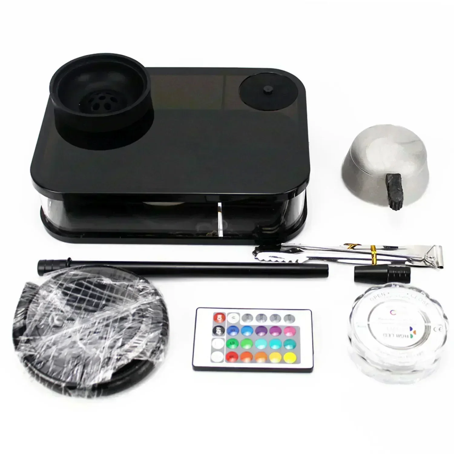 1V-Square Acrylic Cube Hookah Complete Set1Hose LED Light Remote Control Shisha Narguile Chicha Full Kit For Home Party Use