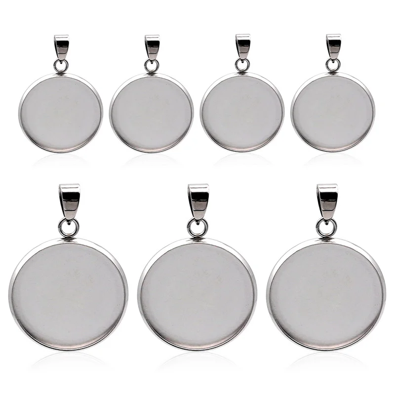 10pcs/lot Fit 10 12 16 20 30mm Stainless Steel Resin Blank Cabochon BaseTray Setting Bezels Pendant Charms FOR Jewelry Making