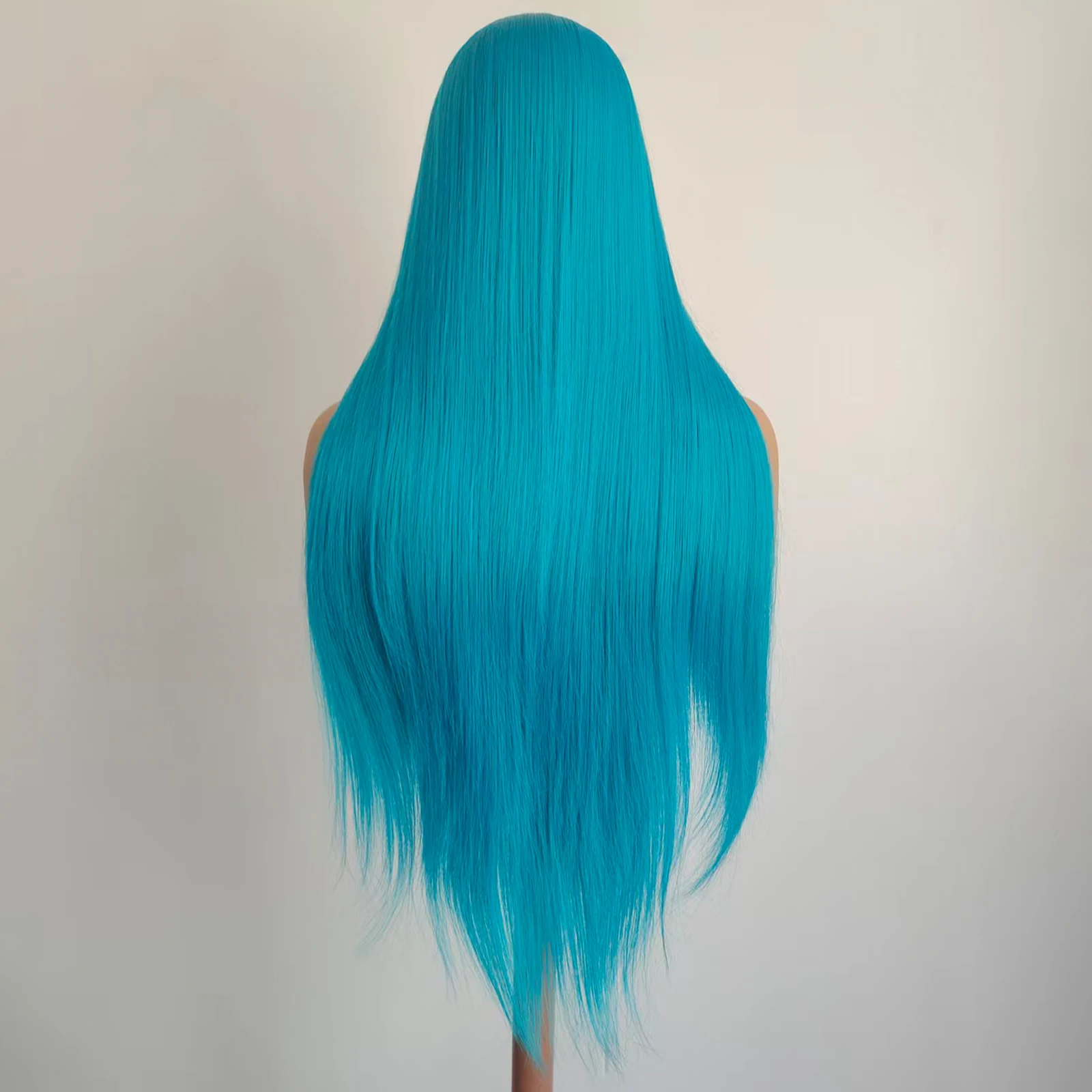 WIF Azure Blue Long Straight Hair Lace Wig Silk Straight Blue Color Heat Resistant Synthetic Lace Front Wigs Party Makeup Wear