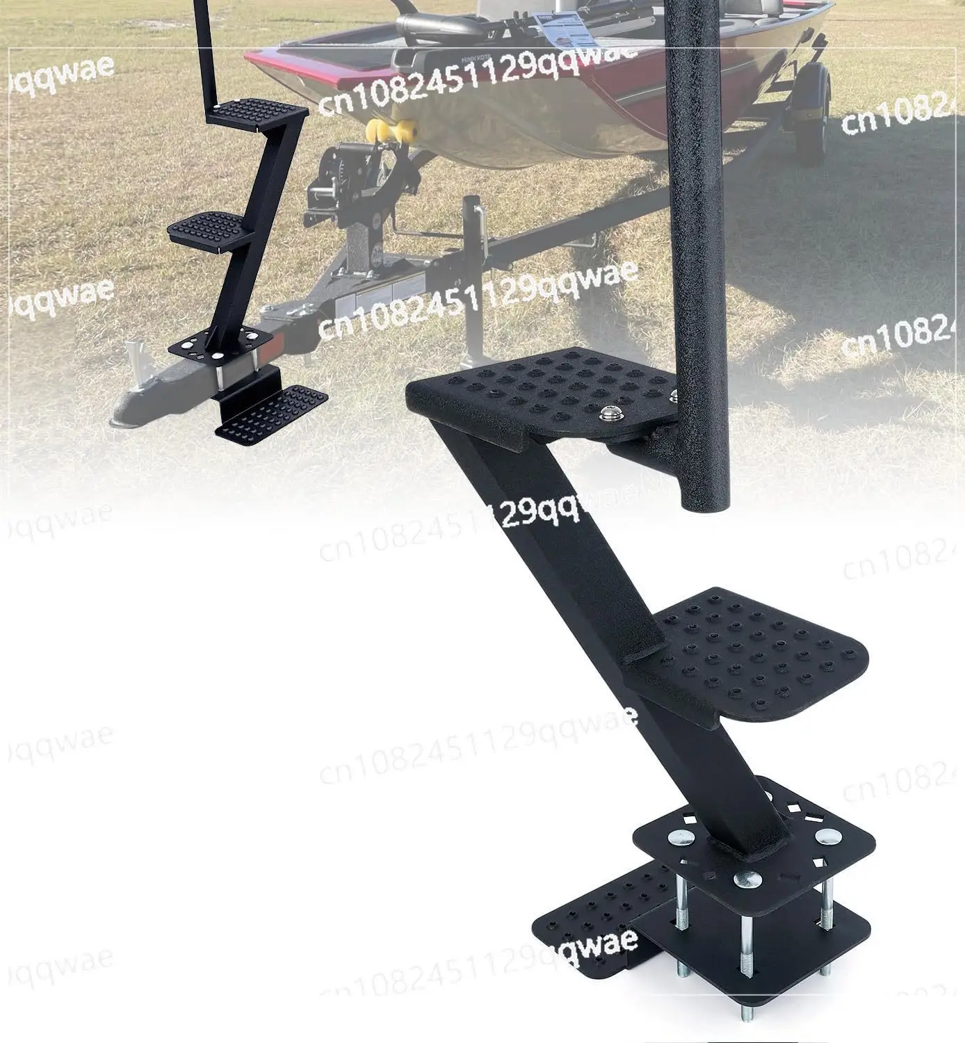 Heavy duty marine trailer pedals with handlebars, non-slip surface, unlike most deep V-trailers