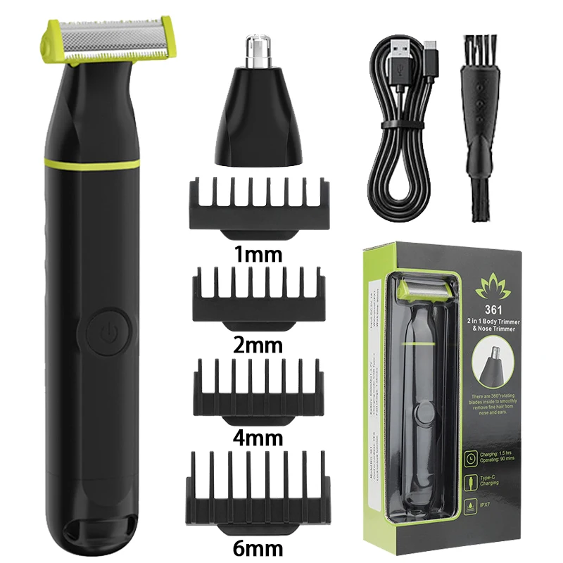 2-in-1 Herren-Elektrorasierer Multifunktionsrasierer Tragbarer Persönlicher Rasierer USB-Ladung Ganzkörperreinigung