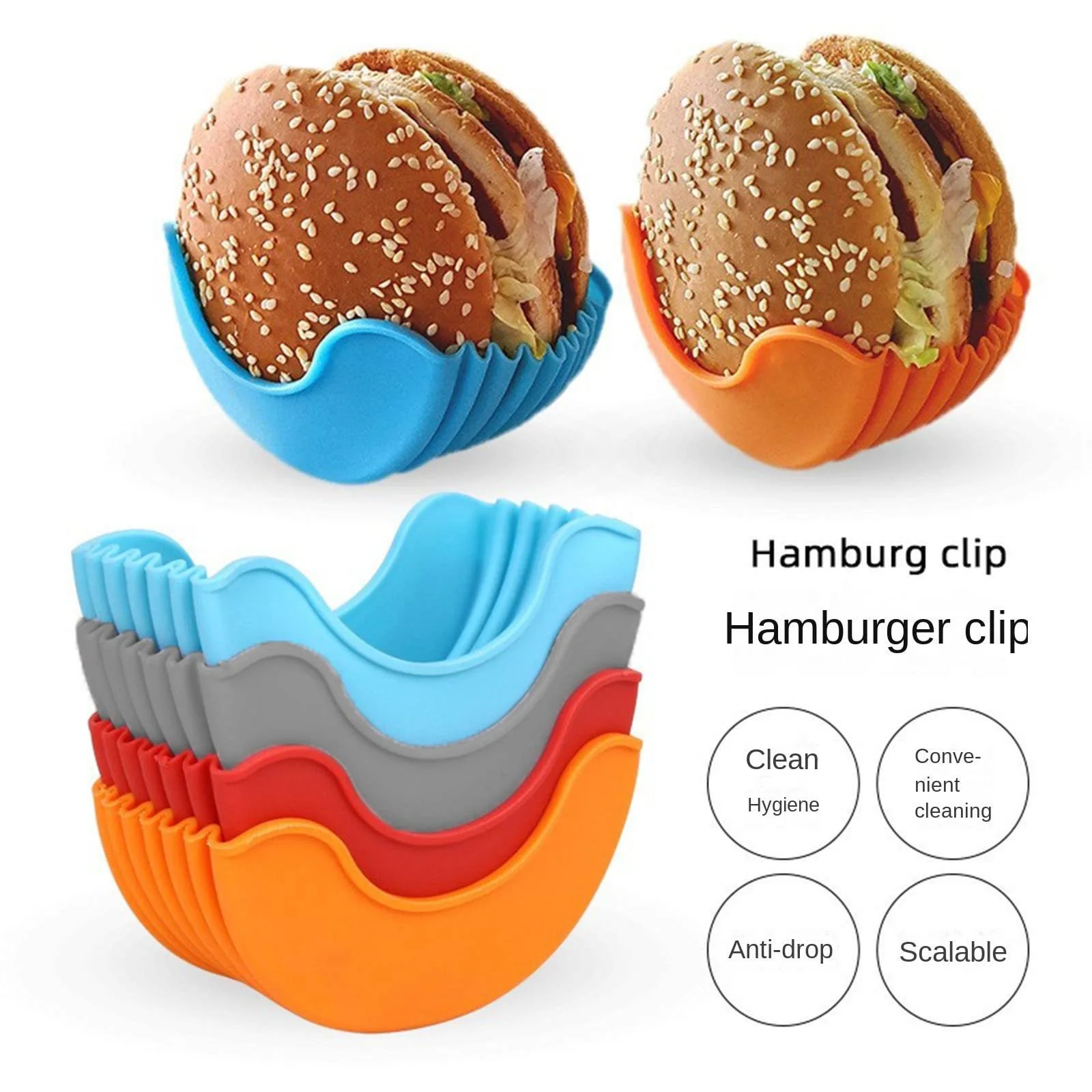 Retractable Burger Fixed Box Adjustable Hamburger Holders Reusable Washable Retractable Hamburger Clip Silicone Rack Holder