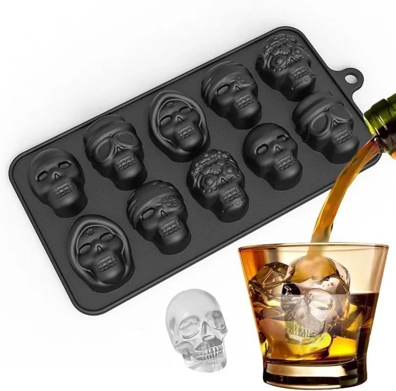 1 PCS 10 Grid Skull Ice Cube Mold Silicone Ice Cube Tray Cube Homemade Whiskey Cocktail Ice Ball Mold Chocolate Pastry Mold