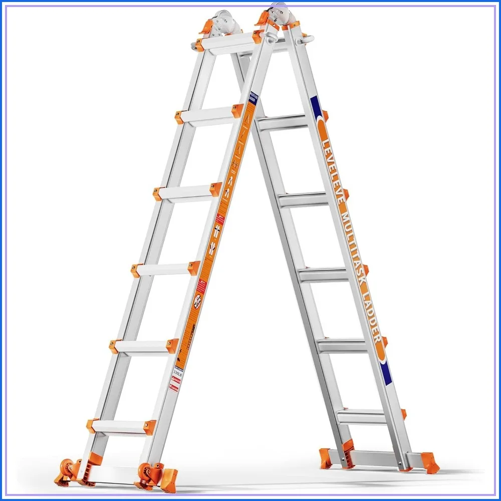 6 Step, 20FT Ladder Stabilizer Bar, Wheels, 330 lbs Load, Multi Position