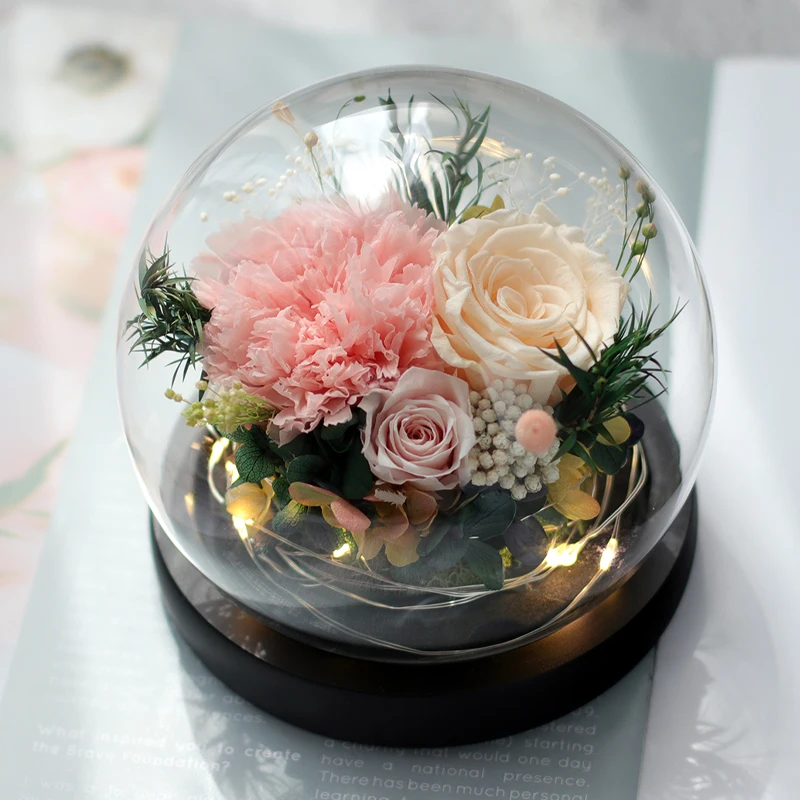 Free Shipping 2sets/pack Different Size Round Glass Dome Vase Home Deocration Luminous Log Base Transparent Cover Wedding Gift