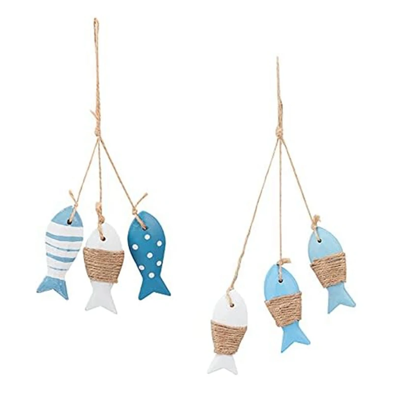 

Nautical Wall Hanging Ornament Wood Fish Decor Mediterranean Style Wood Pendant Ornaments For Wall Door Hanging Decor Durable