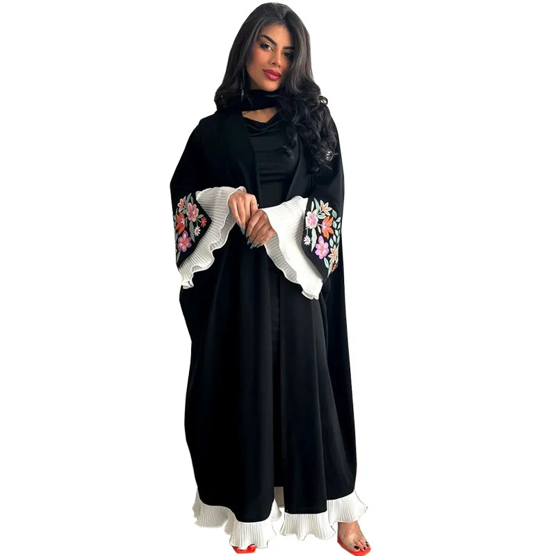 Ramadan dubaï arabie saoudite brodé noir Robe islamique musulman luxe mode vêtements d'extérieur Abaya plissé patchwork Robe