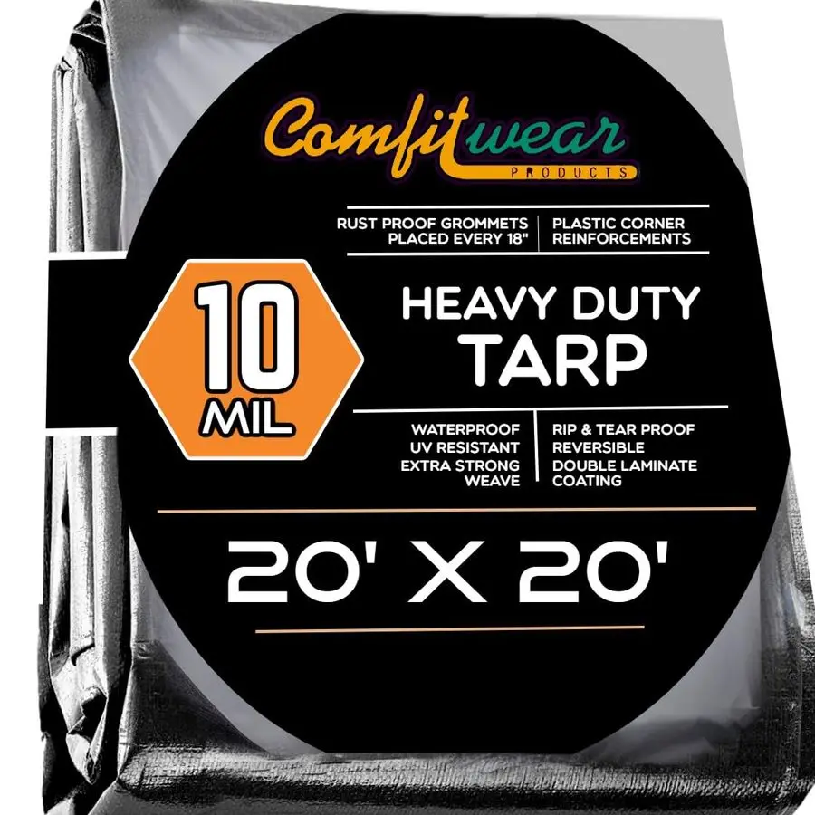 

x 20 Heavy Duty Silver Black Waterproof UV Blocking 10 Mil Poly Tarp Camping Boating Outdoors Waterproof Tarp