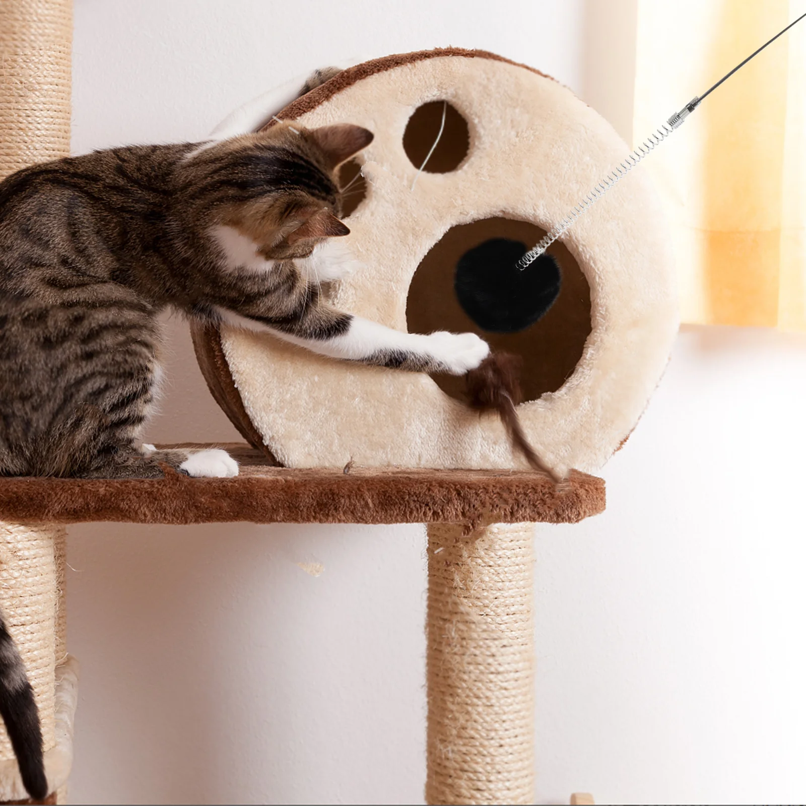 

6Pcs Cat Dangling Ball Interactive Spring Attachments for Cat Tree Chase Play Exercise Indoor Fun Interactive Bird Toys