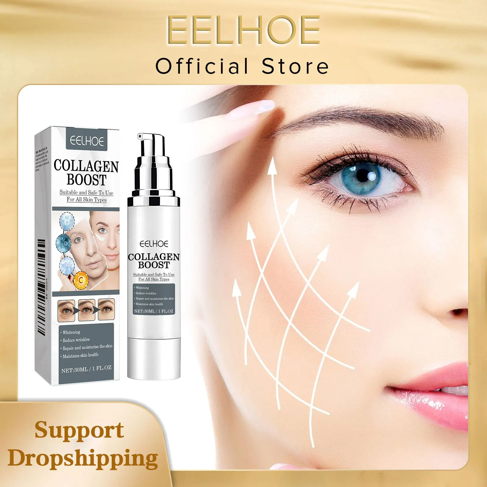 EELHOE Collagen Boost Serum Firming Face Pores Remover Moisturizing Skin Care Products Face Lift Facial Rejuvenation Cream 30ml