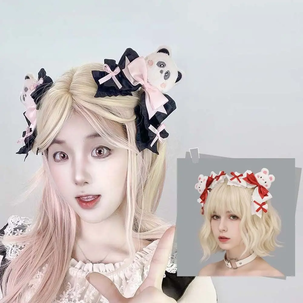 

1 Pair Y2K Lolita Hair Clips Cartoon Animal Gothic Style Satin Bow Hairpins Dopamine Color Headpiece Lolita Girls Barrettes