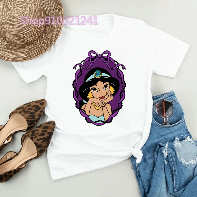 Cartoon Jasmine Princess Funny T Shirt Aladdin Aesthetics TShirt Print Casual Tee Short Sleeve Streetwear Tshirts for Women