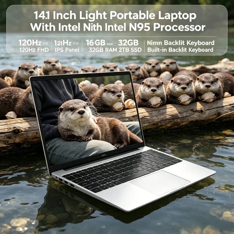 

New 14.1 Inch Light Portable Laptop Intel N95 120Hz FHD IPS Panel 32GB Large RAM 2TB High Speed SSD Built-in Backlit Keyboard