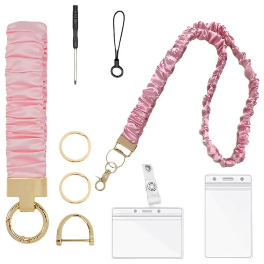 Safety Breakaway Buckle ID Badge Lanyard Adjustable Elastic Material Stretchy Scrunchie Style Retractable Lanyard Set
