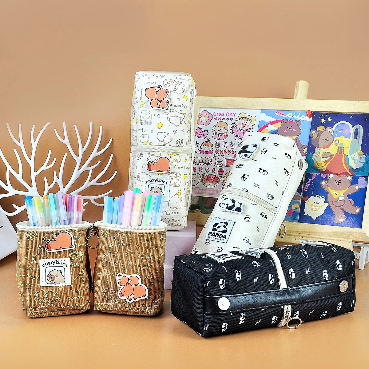 

New creative cartoon Capibala Panda stationery Large capacity storage dirt 2-in-1 pen bag school
