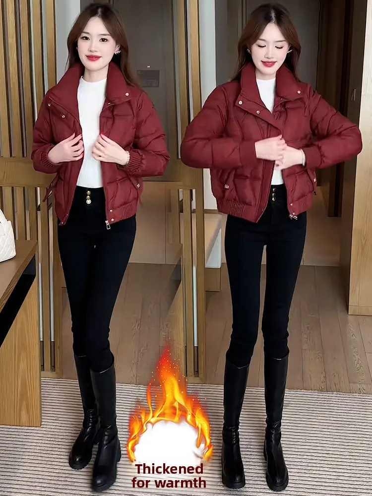 

Women's ort Thiened Fce Lined Cotton Jaet Winter Warm Sli Faionable Cact Size Coat Korean Sle Zipper Closure