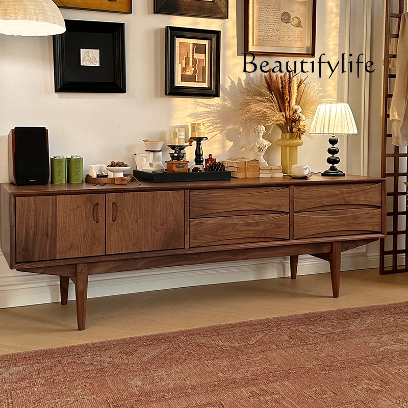 North America Black Walnut Solid Wood TV Cabinet American Retro Affordable Luxury Living Room Locker Floor Cabinet