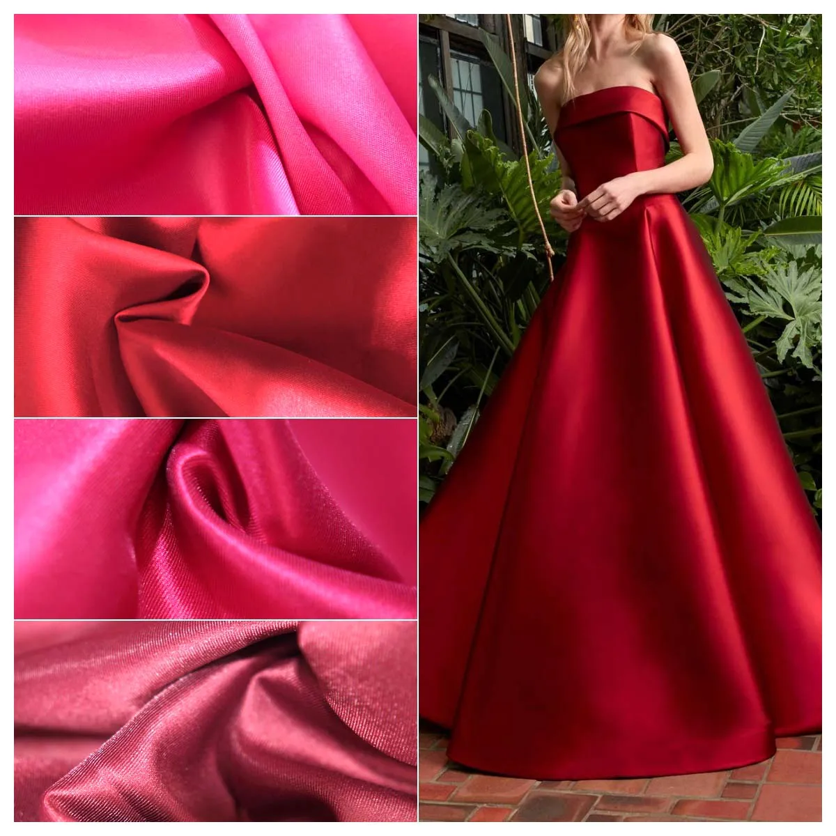 

Wine Red Series Mikado Satin Shiny Fabric Vibrant Color Palette Soft Touch Wrinkle Resistant Structured Drape DIY Evening Gown