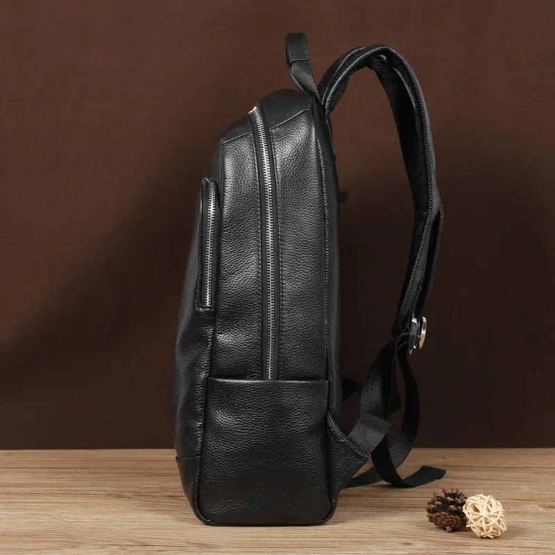 Mn-Sac à dos en cuir véritable pour homme, grande capacité, sac pour ordinateur portable décontracté