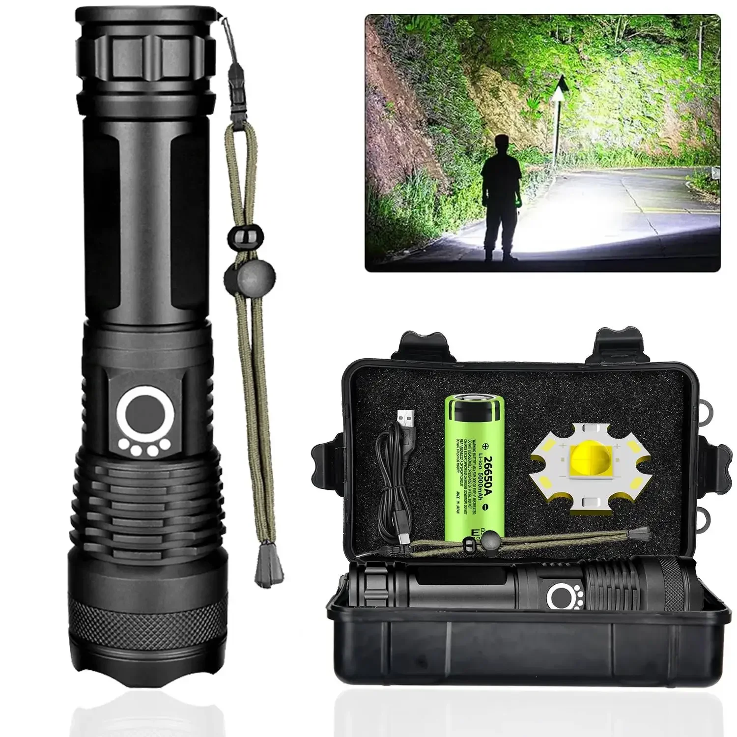 Rechargeable Led Flashlight Super Bright Portable Ultra Power Long Range Tactical Torch Lamp Outdoor Emergency Camping Lantern