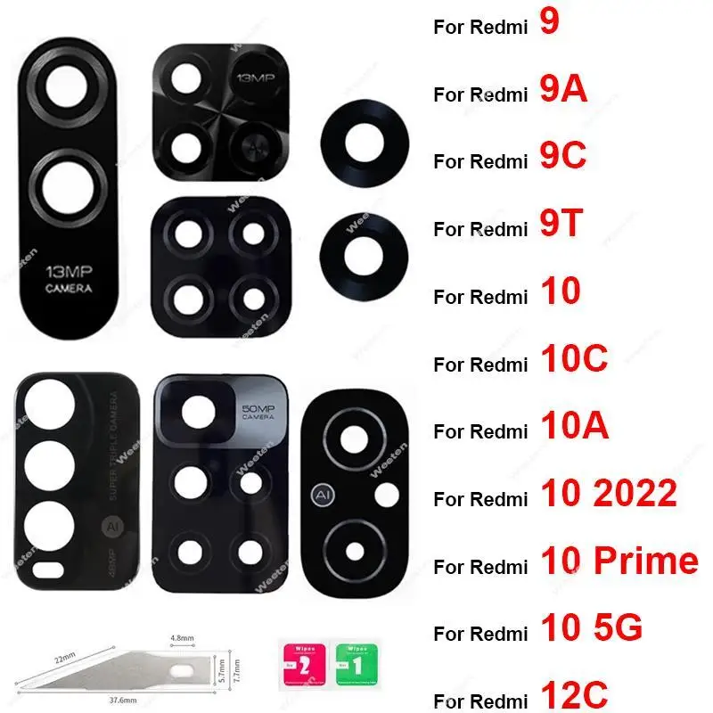 For Xiaomi Redmi 9 9A 9C 9T 10 Prime 10C 10A 10 2022 12C 4G 5G Rear Camera Lens Galss Back Camera Glass Lens Repalcement