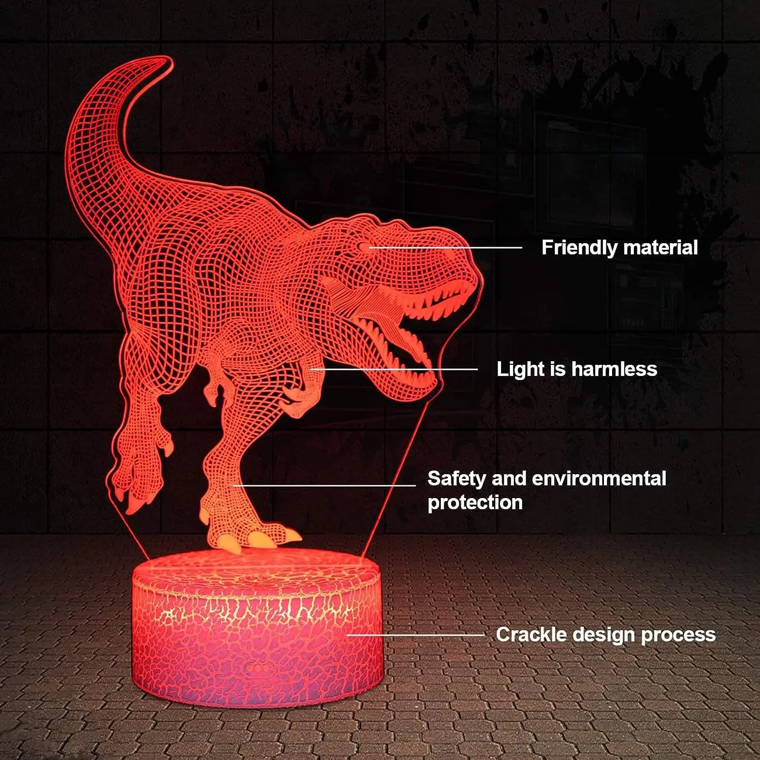 Lampu ilusi 3D dinosaurus Nighdn, lampu dinosaurus 3D untuk anak laki-laki, lampu malam LED sentuh 7 warna, hadiah ulang tahun Natal untuk anak laki-laki dan perempuan