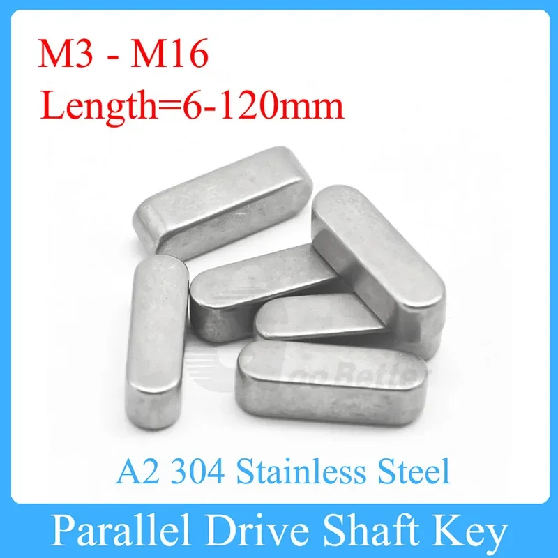

2-50Pcs Drive Shaft Parallel Key M3 M4 M5 M6 M8 M10 M12 M14 M16 A2 Stainless Steel Round Ended Feather Key Length=6-120mm